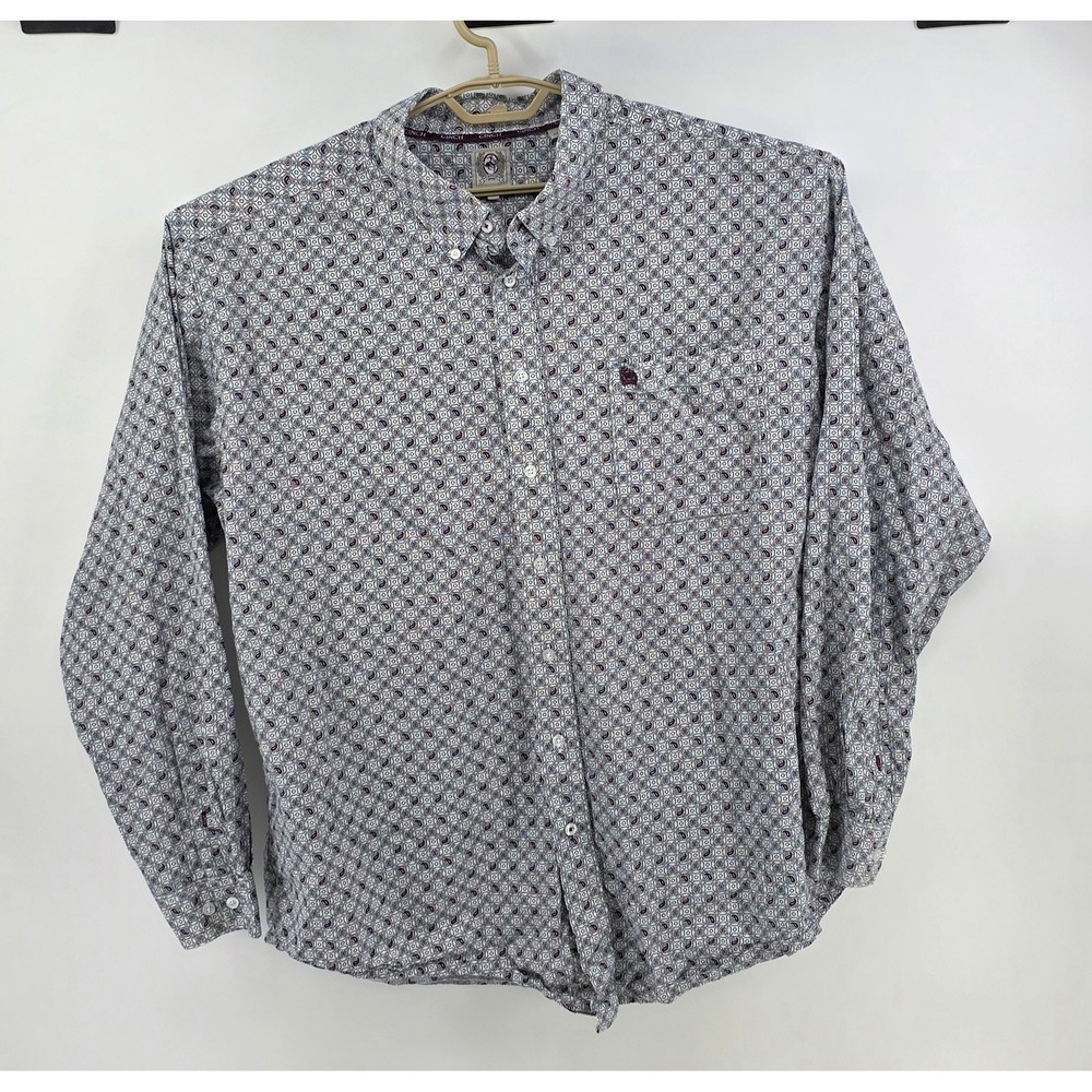 Cinch Mens XXL Shirt Long Sleeve Button Down Purple Paisley Geometric Cotton Top
